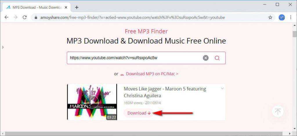 Результаты поиска музыки AmoyShare Free MP3 Finder